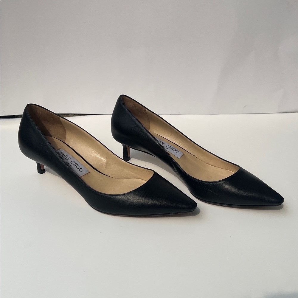 Jimmy Choo Romy 40 Black Leather Kitten Heels EU 37.5 US 7.5